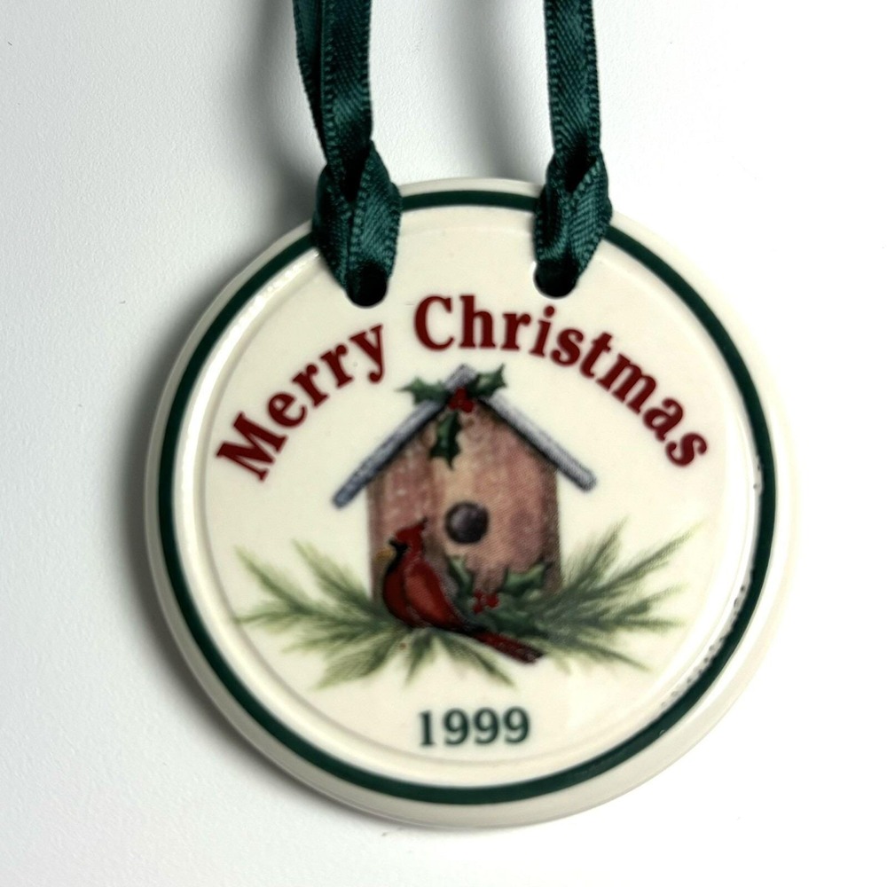 Longaberger Ornament Pottery 1999 Merry Christmas Birdhouse Gift Basket Tie On